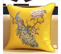 NIRNHYRUR Embroidered cushion 2 Pcs Satin Cushion Covers Chinese Embroidery Throw Pillow Cover Square Silk Pillowcase(Yellow B,45 x 45 cm (Pack of 1))