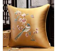 NIRNHYRUR Embroidered cushion 2 Pcs Satin Cushion Covers Chinese Embroidery Throw Pillow Cover Square Silk Pillowcase(Champagne E,45 x 45 cm (Pack of 1))