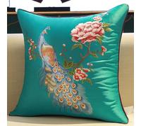 NIRNHYRUR Embroidered cushion 2 Pcs Satin Cushion Covers Chinese Embroidery Throw Pillow Cover Square Silk Pillowcase(Lake Blue B,50 x 50 cm (Pack of 1))