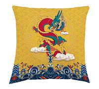 NIRNHYRUR Embroidered cushion Cushion Covers Chinese Style Dragon and Phoenix Chengxiang,Pack of 2 Decorative Throw Pillow Covers Double-Sided and Invisible zips(E)
