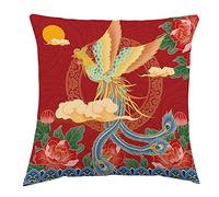NIRNHYRUR Embroidered cushion Cushion Covers Chinese Style Dragon and Phoenix Chengxiang,Pack of 2 Decorative Throw Pillow Covers Double-Sided and Invisible zips(D)