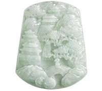 NIRNHYRUR Emerald necklace Burma Jadeite Manual Sculpture Landscape Pendant Necklace，Men Or Women Necklace Pendant Amulet Fine Polishing with Chain