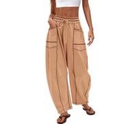 Nirovien Womens Barrel Sweatpants High Waisted Wide Leg Sweatpants Drawstring Lounge Baggy Pants Barrel Sweats, Orange Brown, Large