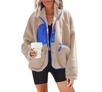 Nirovien Womens Fuzzy Fleece Jacket Button Down Shacket Casual Sherpa Coats Warm Outwear With Pockets, A1-khaki Blue, L
