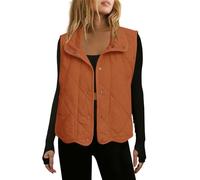 Nirovien Womens Quilted Vest Cropped Puffer Vest Athletic Padded Outwear Sleeveless Button Down Jacket with Pockets, Burnt Orange, S