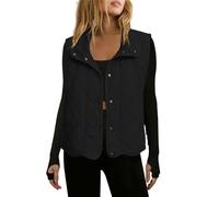 Nirovien Womens Quilted Vest Cropped Puffer Vest Lightweight Outwear with Pockets Button Down Puffy Vest Padded Gilet, Black, L