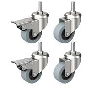 Nirox Set of 4 Furniture Castors with Pin 10 mm x 25 mm - Heavy Duty Swivel Castors with Brake, Up to 120 kg - Floor-Protecting Rubber Wheels