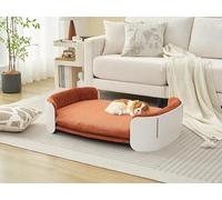 Nirvaer Scandinavian Style Elevated Cat Couch Bed - Comfortable Pet Sofa with Removable Cover, Modern Design, Brown and White