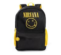 Nirvana Unisex Black Logo Backpack | Durable Fabric with Front Pocket & Side Mesh Pockets | Back to School Bag for Carrying Books & Personal Items Band Merch