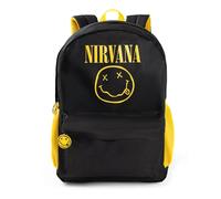 Nirvana Unisex Black Logo Backpack | Durable Fabric with Front Pocket & Side Mesh Pockets | Back to School Bag for Carrying Books & Personal Items Band Merch