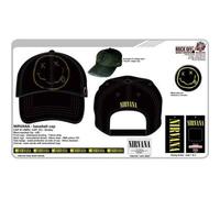 Nirvana Baseball Cap Smile Face Band Log Distressed Official Black Strapback