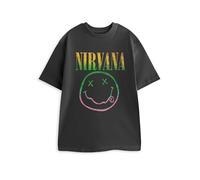 Nirvana Black Graphic Tee | Unisex Rainbow Band Logo Short Sleeve T-Shirt | Crew Neck Cartoon Icon Top | Music Streetwear Merch