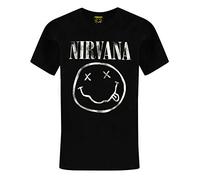 Nirvana Boys T-Shirt | Smiley Face Logo Band Tee | Black Short Sleeve Kids Top 14-15 Years