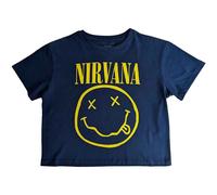 Nirvana Crop Top T Shirt Yellow Smile Flower Sniffin new Official Womens Denim