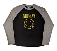 Nirvana Grunge Face Band Logo Raglan T-Shirt in Black | Size: Large Nirvana Black L