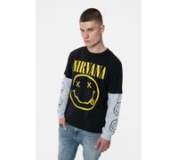 Nirvana Grunge Face Layered Long Sleeve T-Shirt in Black | Size: Medium Nirvana Black M