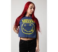 Nirvana - Happy Face Flower Sniffin Cropped Navy - T-Shirt - blue - L - 65% Cotton, 35% Polyester,Jersey L