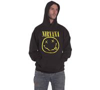 Nirvana Hoodie Yellow Smile Band Logo new Official Mens Black Pullover
