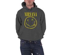 Nirvana Hoodie Yellow Smile Band Logo new Official Mens Charcoal Grey Pullover