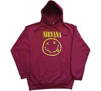 Nirvana Hoodie Yellow Smile Band Logo Official Unisex Maroon Red Pullover XL
