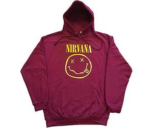 Nirvana Hoodie Yellow Smile Band Logo Official Unisex Maroon Red Pullover XL