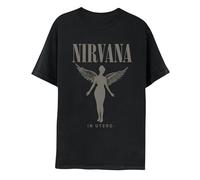 Nirvana in Utero Distressed Logo Adult Short Sleeve T Shirt 90s Grunge Music Vintage Style Graphic Tees, Black, S