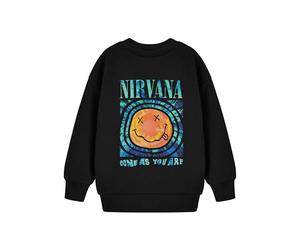 Nirvana Kids Fleece Crew Neck | Black Classic Long Sleeve Band Logo Graphic Tee | Music Theme, Come As You Are | Casual Wear Band Merchandise Top for Unisex Children | Pull On Closure