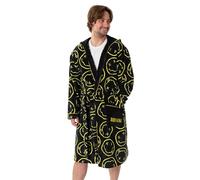 Nirvana Mens Black Logo Hooded Bathrobe | Cosy Fleece Loungewear with Pockets & Yellow Accents | Long Sleeve Tie Closure | Music Band Merch - Small