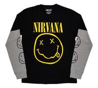 Nirvana Men's Happy Face Layered Long-Sleeved T-Shirt in Black | Size: Large Nirvana Black L