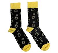 Nirvana Men's Happy Face Outline Ankle Socks in Black | Size: 4-7 Nirvana Black 4-7