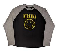 Nirvana Men's Happy Face Raglan Long-Sleeved T-Shirt in Black | Size: Medium Nirvana Black M
