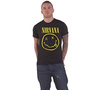 Nirvana Mens T-Shirt | Adults Short Sleeve Graphic Tee in Black | Classic Grunge Distressed Band Logo Print Apparel Top | Vintage Rock Band Merchandise Gift