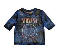 Nirvana Mesh Crop Top T Shirt Pastel Smile Band Logo Official Womens Blue XS
