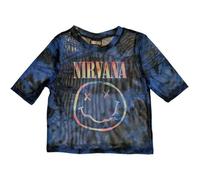 Nirvana Mesh Crop Top T Shirt Pastel Smile Band Logo Official Womens Blue XXS