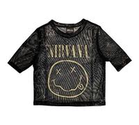 Nirvana Mesh Crop Top T Shirt Yellow Smile Band Logo Official Womens Black S