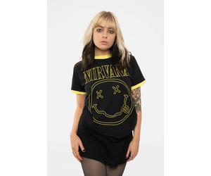 Nirvana Outline Grunge Face Ringer T-Shirt in Black | Size: 2XL Nirvana Black 2XL