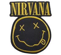 Nirvana Patch Band Logo and Smiley Official Black Woven Iron On 105 x 45mm One Size