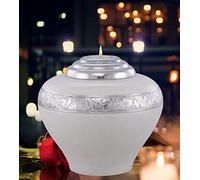 Nirvana Pearl White Candle Urn with Silver Band - Large Cremation Urn for Human Ashes - Tealight Memorial Urn's for Adults (Male & Female) - Handcrafted Funeral Urns by Immortal-Memories