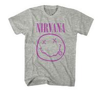 Nirvana Purple Grunge Smile T-Shirt in Grey | Size: Large Nirvana Grey L