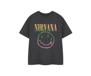 Nirvana Rainbow Kids T-Shirt | Grey Rainbow Logo Graphic Tee | Short Sleeve Unisex Shirt for Children | Rock Band Merchandise | Youth Grunge Fashion Top for Kids & Teens