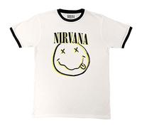 Nirvana Ringer T Shirt Double Smile Band Logo Official Unisex White S