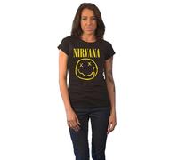 Nirvana T Shirt Yellow Smile Band Logo Official Womens Skinny Fit Black XL
