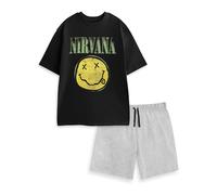 Nirvana Short Sleeve Short Leg Pyjama Set | Mens Black | Official Merch