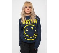 Nirvana Sweatshirt Yellow Smile Band Logo new Official Unisex Navy Blue