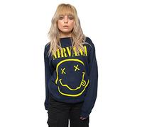 Nirvana Sweatshirt Yellow Smiley Band Logo Official Unisex Navy Blue XL
