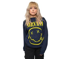 Nirvana Sweatshirt Yellow Smiley Band Logo Official Unisex Navy Blue XL