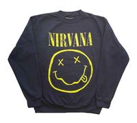Nirvana Sweatshirt Yellow Smile Band Logo new Official Unisex Navy Blue