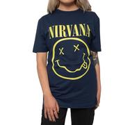 Nirvana T Shirt Giallo Smile Band Logo Nuovo Ufficiale Uomo Nero XL Marina Milit