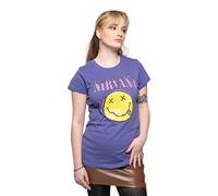 (S, Purple) Nirvana Pink Grunge Smile Skinny T Shirt