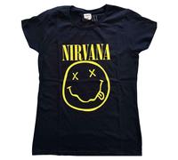 Nirvana T Shirt Yellow Grunge Face Skinny Fit Official Licensed Womens Navy